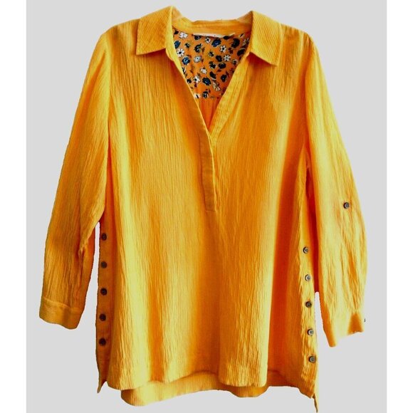 Soft Surroundings Sorano Tunic Top Melon Orange Gauze Roll Tab Buttons - Large - Picture 1 of 8